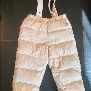 Moncler Kids Pale Pink Snow Down Overall Pants Size 12-18 months